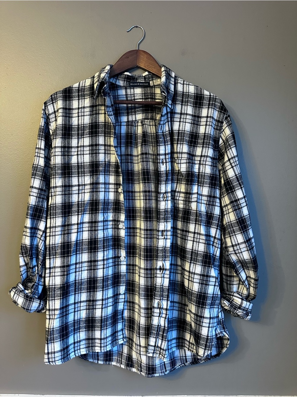 Brandy Melville Black and White Checkered Flannel Shirt Size Small Oversized